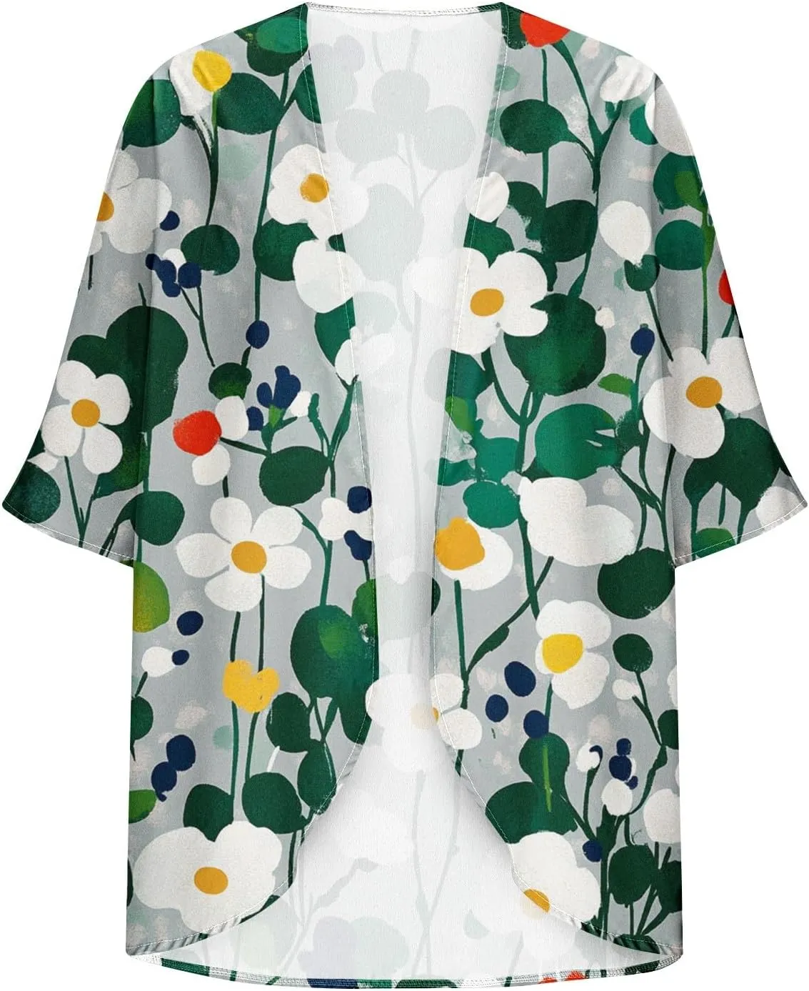Womens Cardigan Trendy Floral 3/4 Sleeve Kimono Lightweight Open Front Cardigans Summer Beach Cover Ups