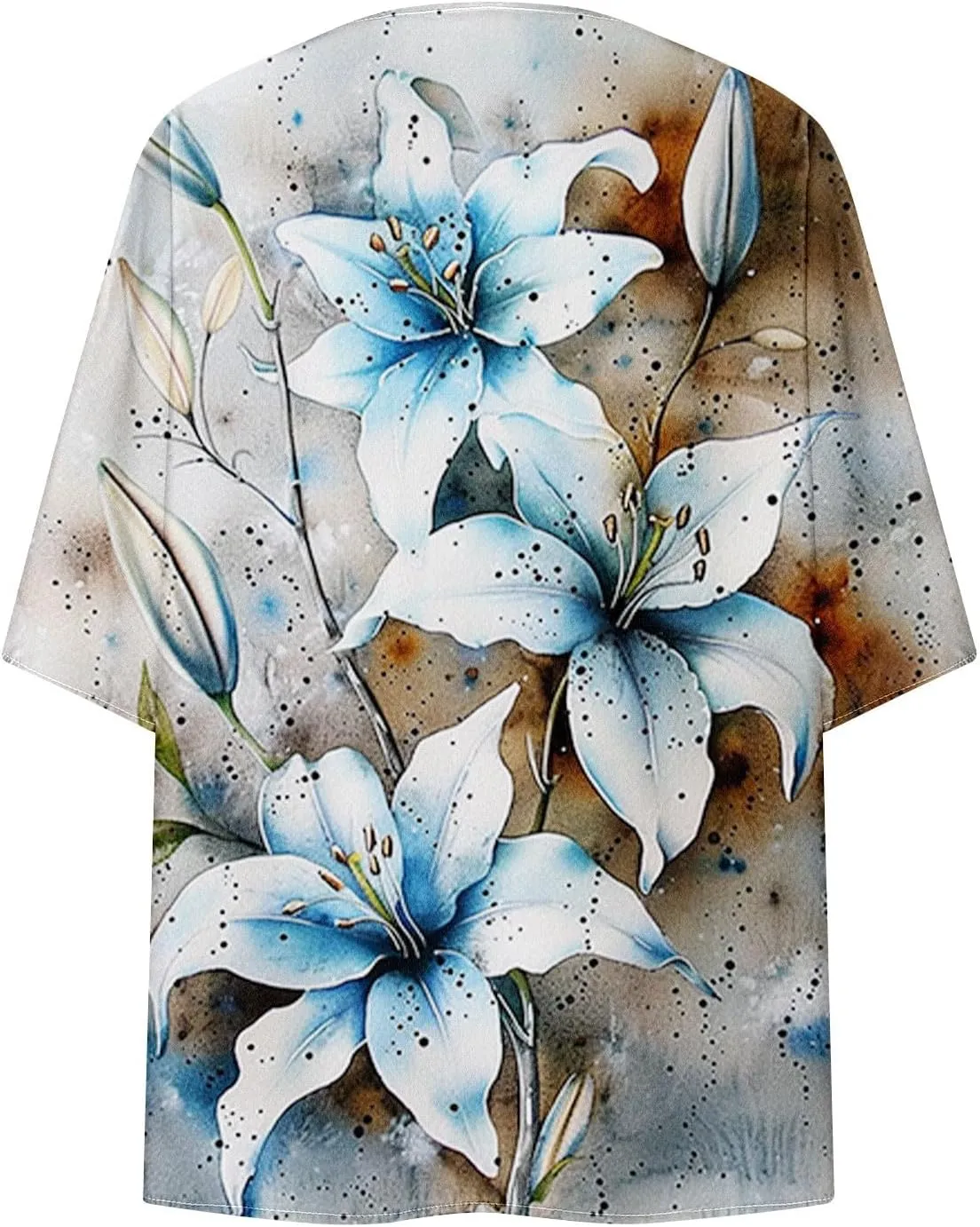 Womens Cardigan Trendy Floral 3/4 Sleeve Kimono Lightweight Open Front Cardigans Summer Beach Cover Ups