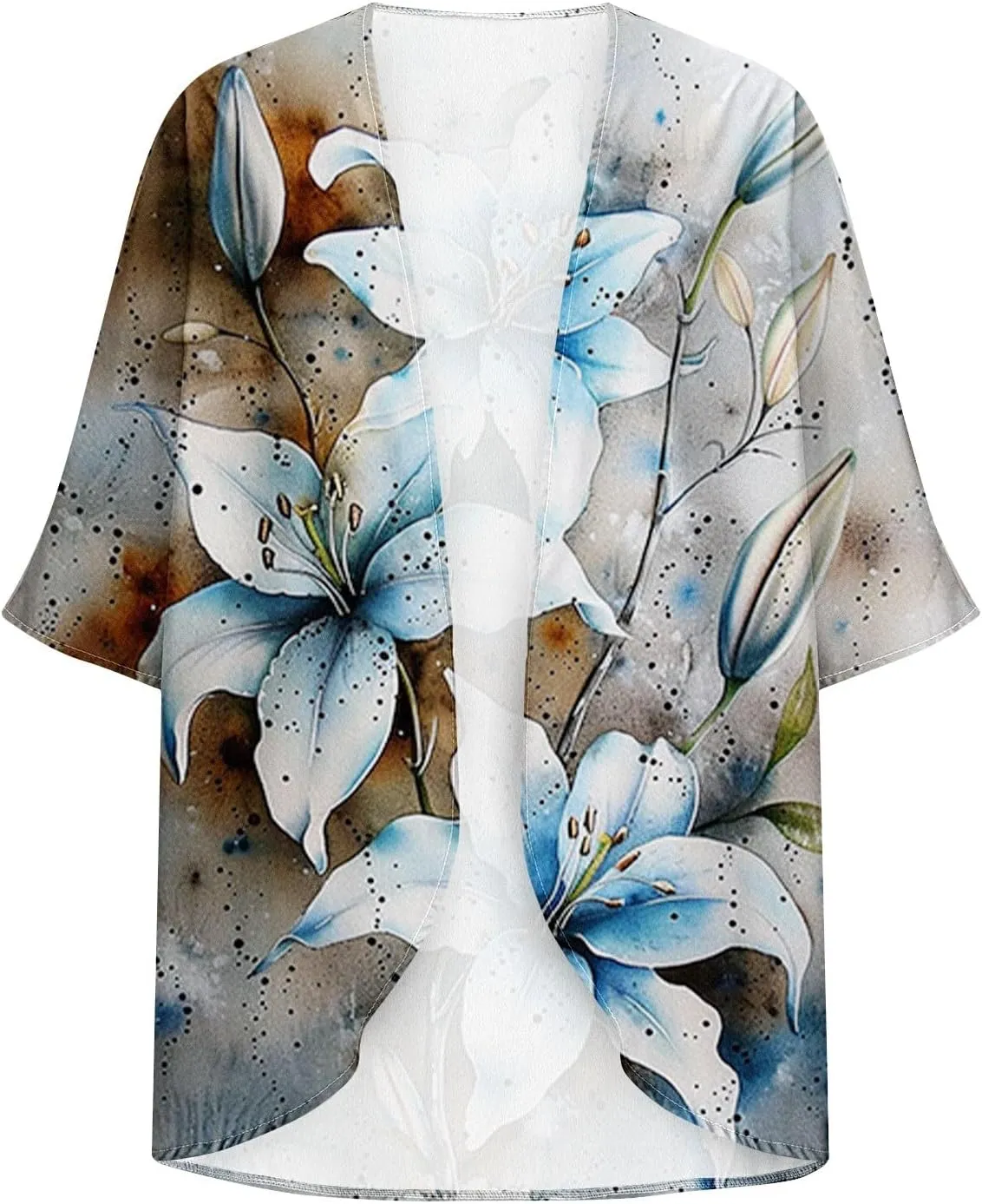 Womens Cardigan Trendy Floral 3/4 Sleeve Kimono Lightweight Open Front Cardigans Summer Beach Cover Ups