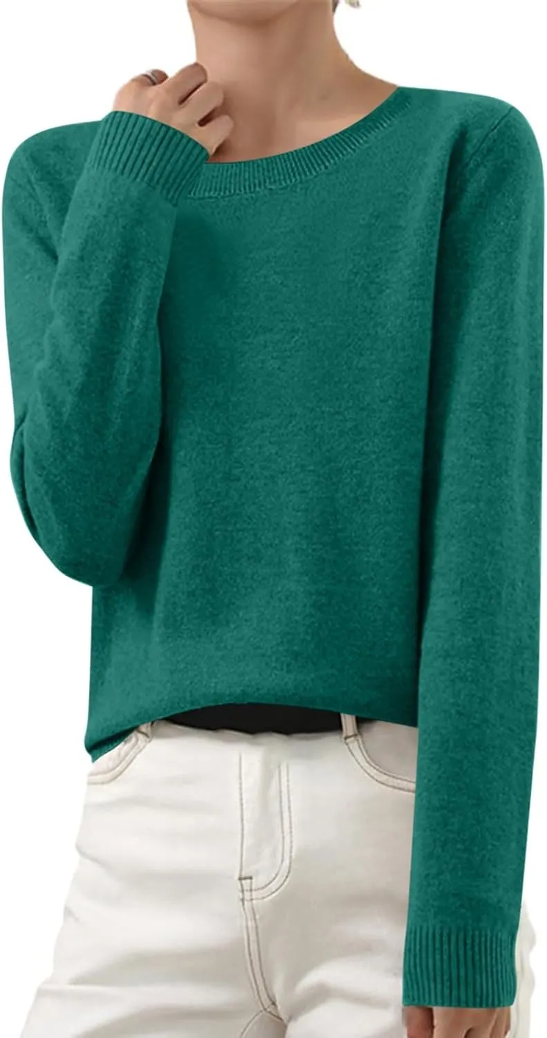 Women's Cashmere Sweaters Long Sleeve Crew Neck Soft Warm Cozy Pullover Lightweight Wool Knit Jumpers Sweater