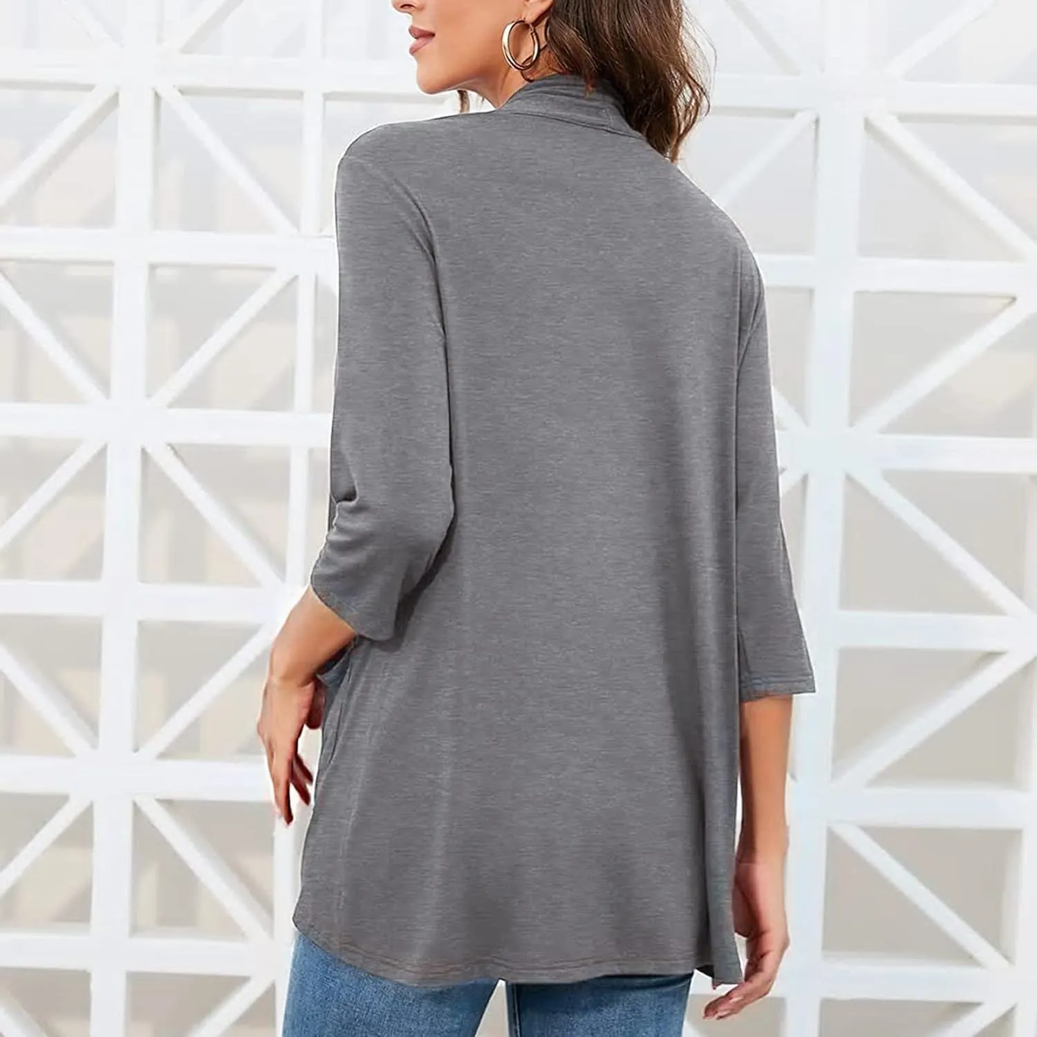 Womens Casual Lightweight Cardigan with Pockets 3 4 Sleeve Front Open Dust Duster Short Sleeve Cardigan Women
