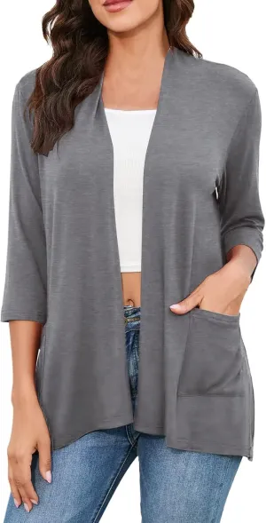 Womens Casual Lightweight Cardigan with Pockets 3 4 Sleeve Front Open Dust Duster Short Sleeve Cardigan Women