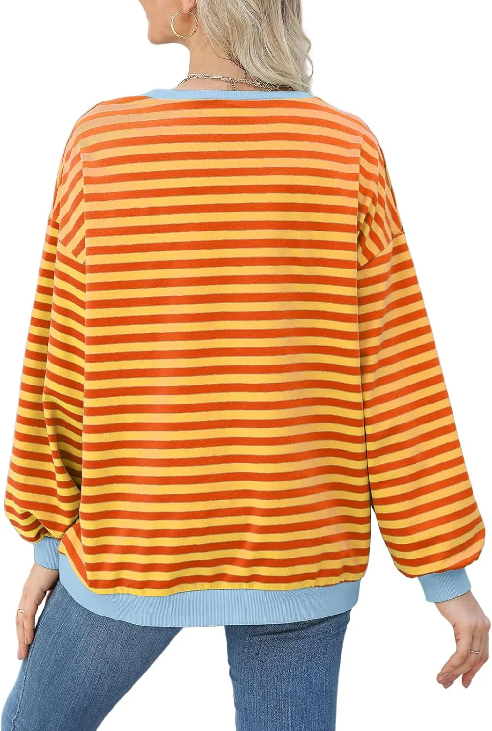 Womens Casual Striped Oversized Sweatshirts Long Sleeve Crewneck Hoodies Shirts Loose Pullover Top