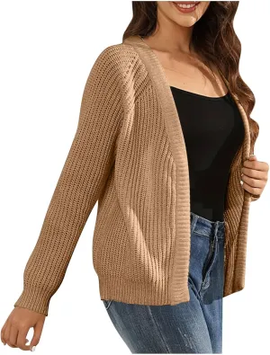 Women's Chunky Knit Open Front Cardigan Long Sleeve Casual Sweater Outwear Fall Winter Solid Jackets for Going Out