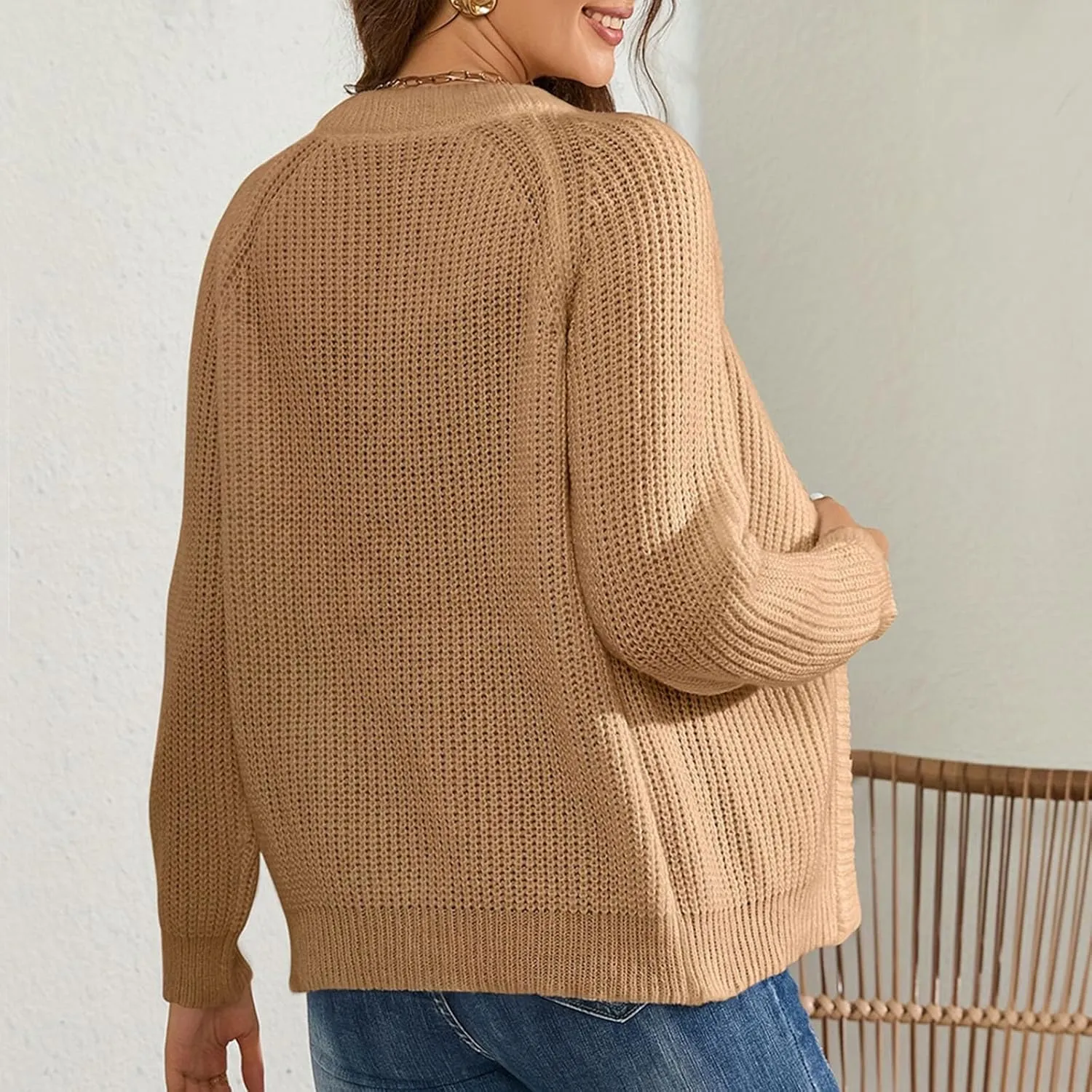 Women's Chunky Knit Open Front Cardigan Long Sleeve Casual Sweater Outwear Fall Winter Solid Jackets for Going Out