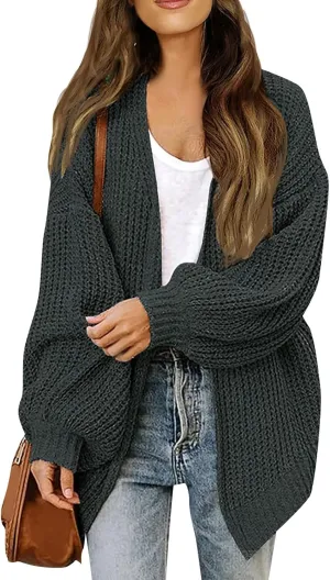 Women's Chunky Knit Open Front Sweater 2024 Fall Winter Long Sleeve Sweater Casual Lightweight Cardigan Outerwear