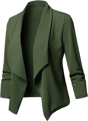 Womens Classic Simple Solid Blazers Long Sleeve Open Front Casual Jackets Soft Loose Fitted Cardigan Daily Work Suits