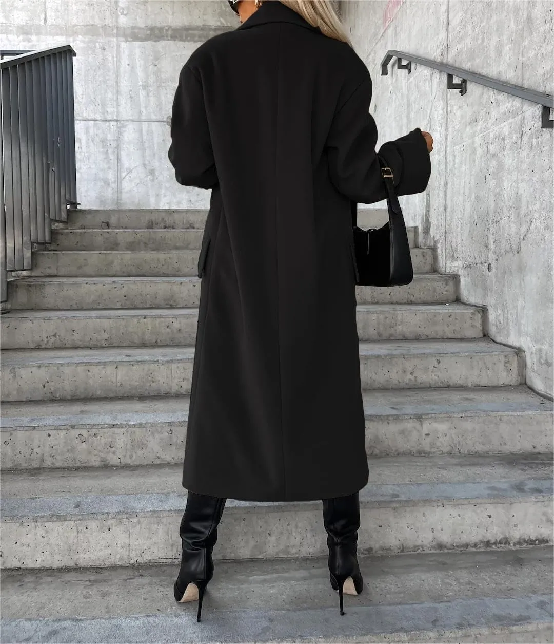Women's Collar Work Double Breasted Maxi Long Pea Coats Oversized Double Breasted Long Trench Overcoat Winter