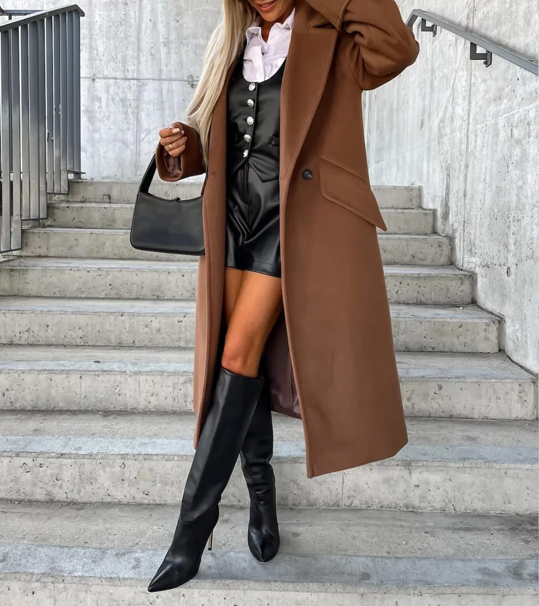 Women's Collar Work Double Breasted Maxi Long Pea Coats Oversized Double Breasted Long Trench Overcoat Winter