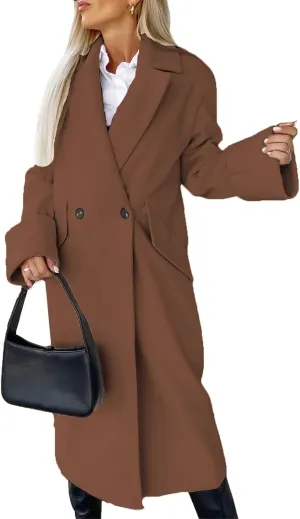 Women's Collar Work Double Breasted Maxi Long Pea Coats Oversized Double Breasted Long Trench Overcoat Winter