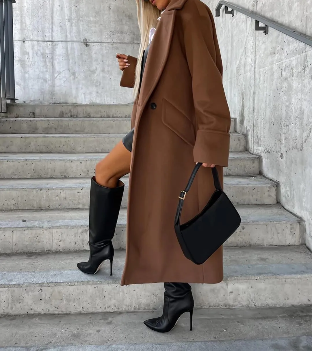 Women's Collar Work Double Breasted Maxi Long Pea Coats Oversized Double Breasted Long Trench Overcoat Winter