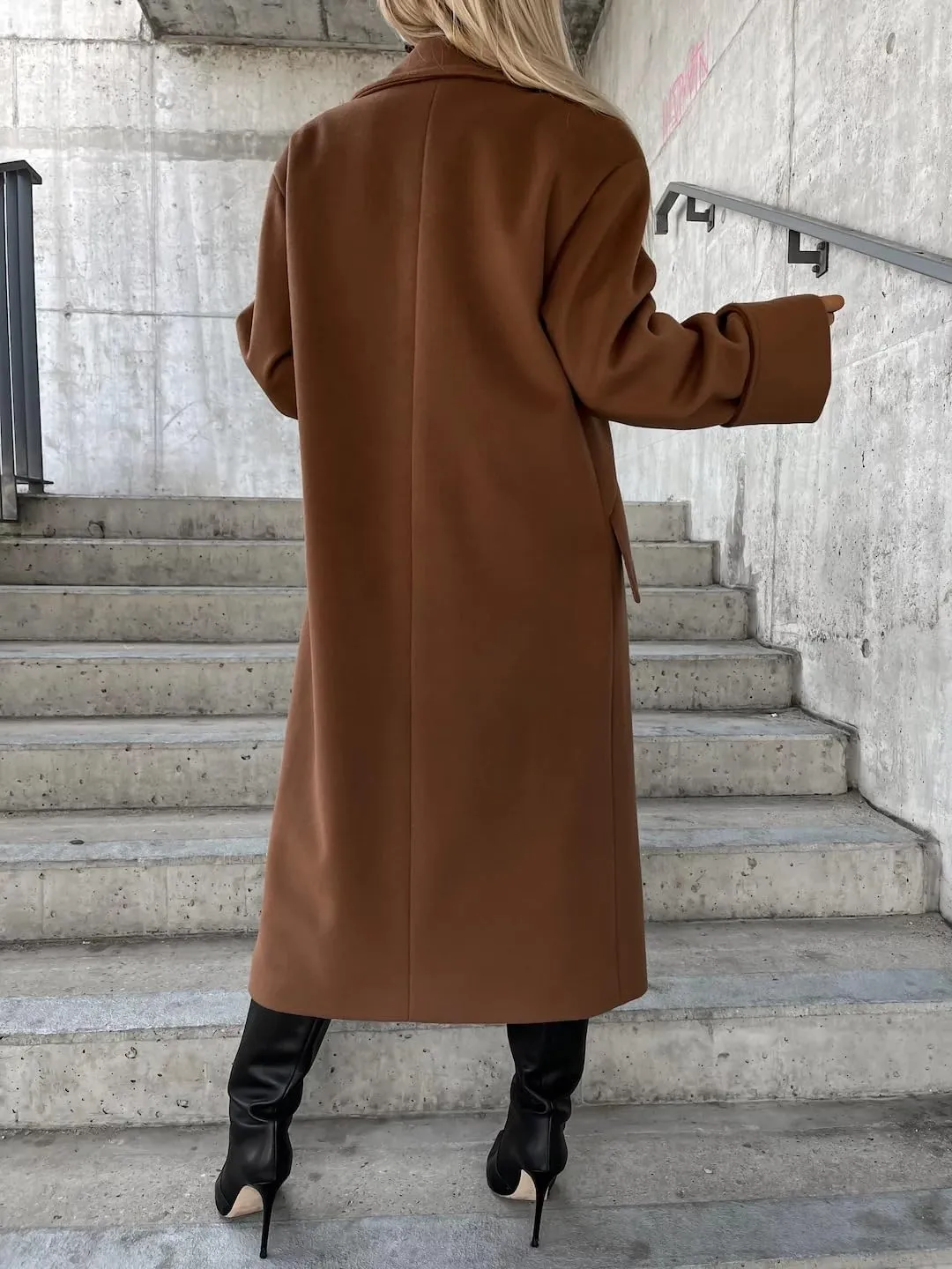 Women's Collar Work Double Breasted Maxi Long Pea Coats Oversized Double Breasted Long Trench Overcoat Winter