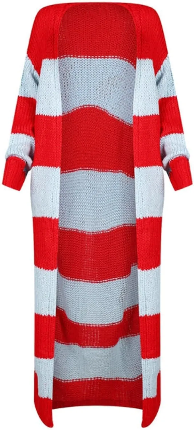 Women's Color Block Striped Long Cardigan Sweaters Open Front Oversized Chunky Knit Slouchy Loose Sweater Coat