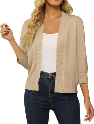 Womens Cropped Cardigan Sweater 3/4 Sleeve Lightweight Open Front Short Shrugs Cardigans Fall Y2k Tops