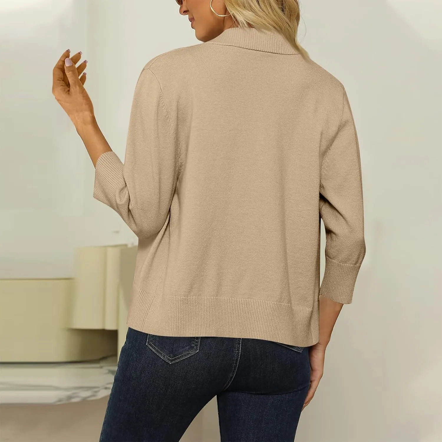 Womens Cropped Cardigan Sweater 3/4 Sleeve Lightweight Open Front Short Shrugs Cardigans Fall Y2k Tops