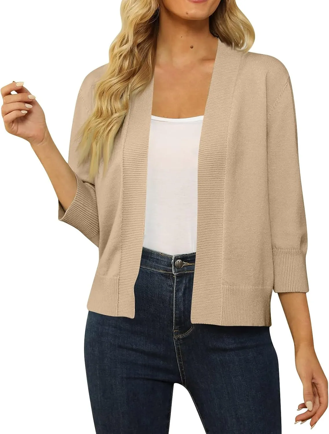 Womens Cropped Cardigan Sweater 3/4 Sleeve Lightweight Open Front Short Shrugs Cardigans Fall Y2k Tops