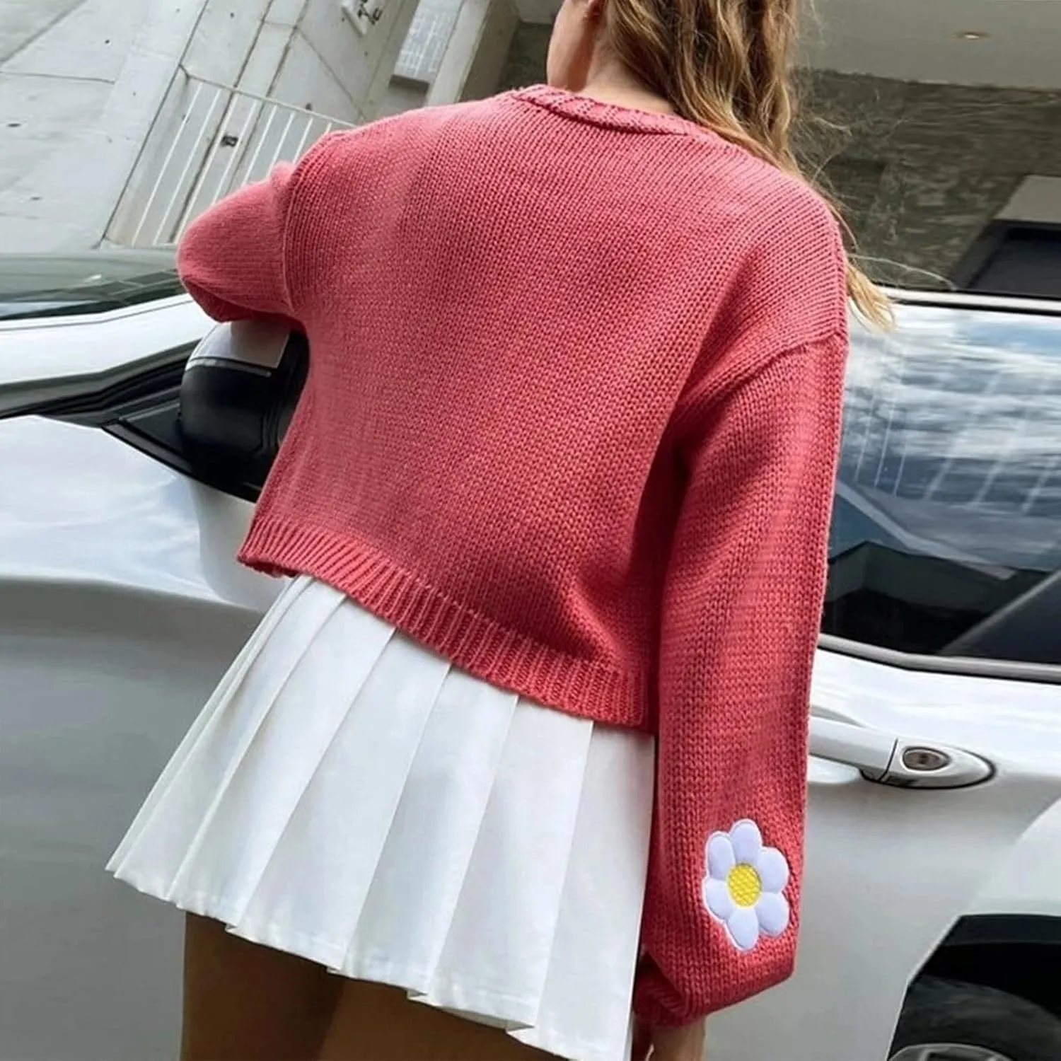 Women's Cropped Cardigan Sweaters Lightweight Cable Knit Cute Flower Sweater Trendy Open Front Cardigans Y2k Clothes
