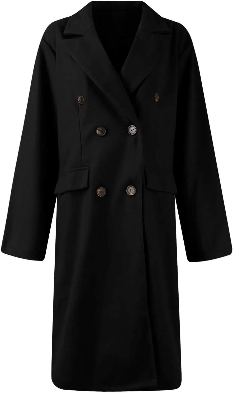 Women's Double Breasted Long Trench Coat Windproof Classic Notch Lapel Peacoat Slim Winter Fall Wool Blend Overcoat
