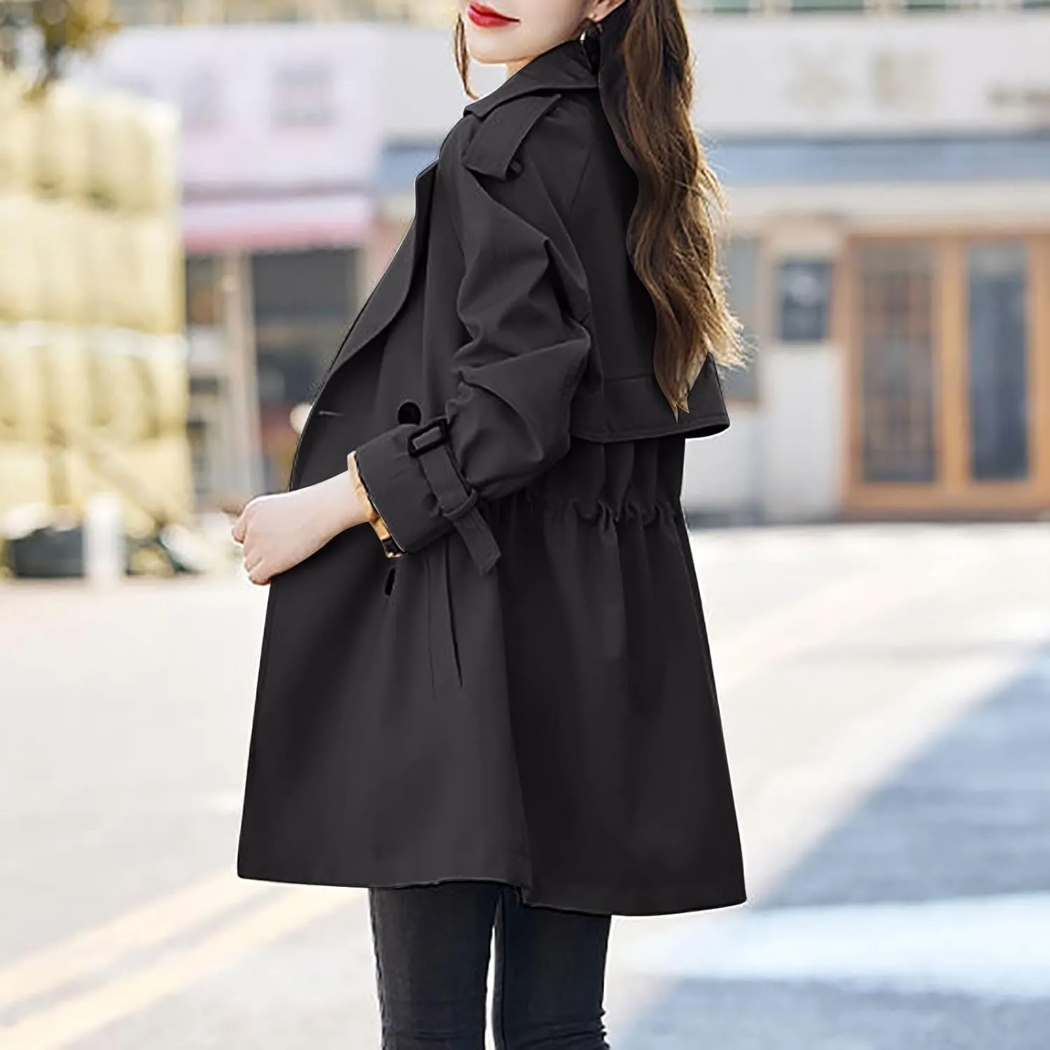 Women's Double-Breasted Trench Coat Classic Lapel Overcoat Windbreaker Outerwear Waterproof Coats Lightweight Jacket