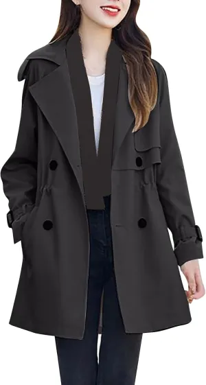 Women's Double-Breasted Trench Coat Classic Lapel Overcoat Windbreaker Outerwear Waterproof Coats Lightweight Jacket