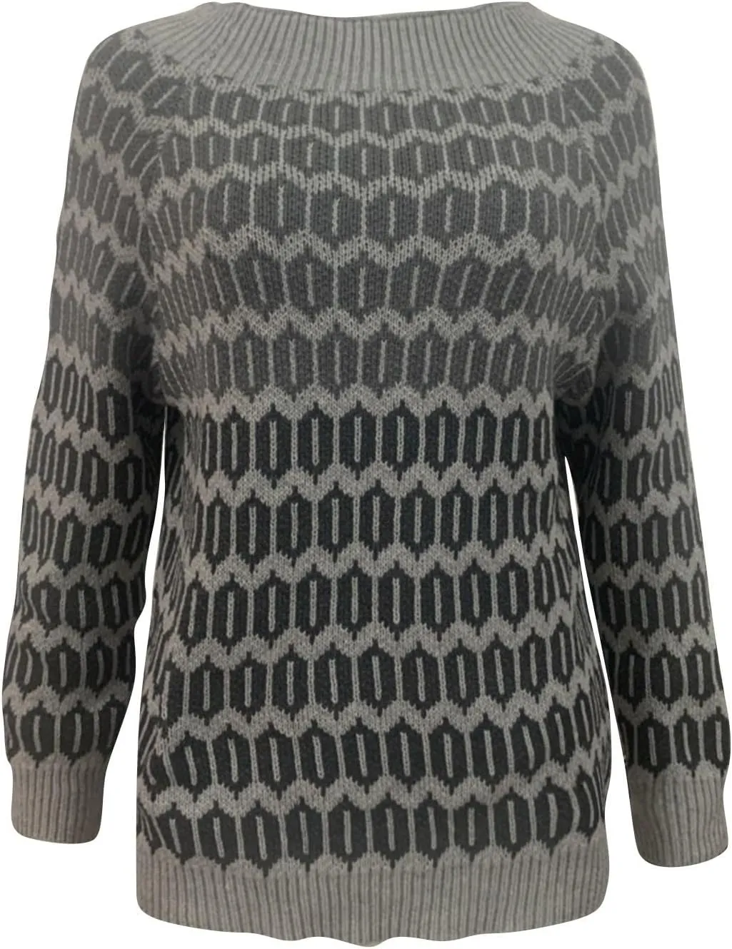 Women's Fair Isle Long Sleeve Crew Neck Knit Sweaters Vintage Chunky Stripedd Sweater Pullover Top for Fall Winter