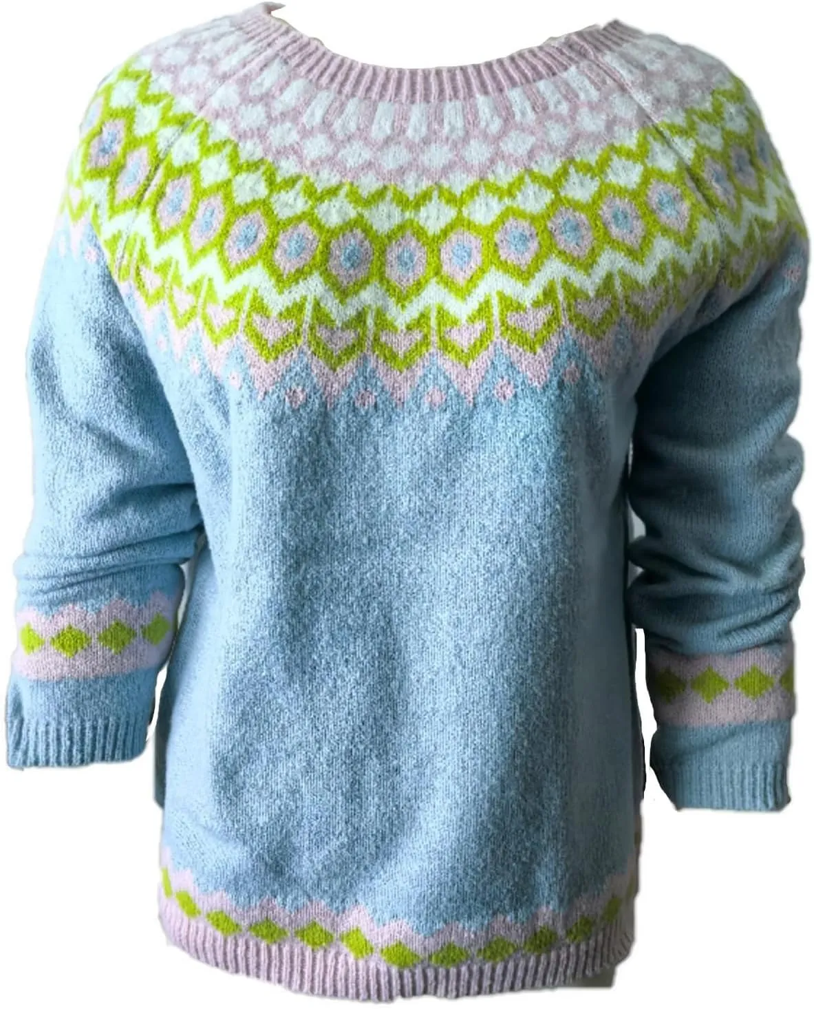Women's Fair Isle Long Sleeve Crew Neck Knit Sweaters Vintage Chunky Stripedd Sweater Pullover Top for Fall Winter