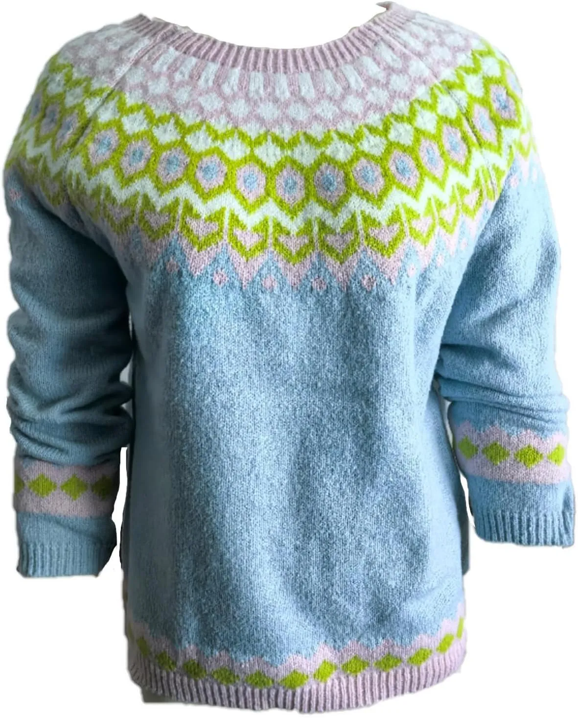 Women's Fair Isle Long Sleeve Crew Neck Knit Sweaters Vintage Chunky Stripedd Sweater Pullover Top for Fall Winter