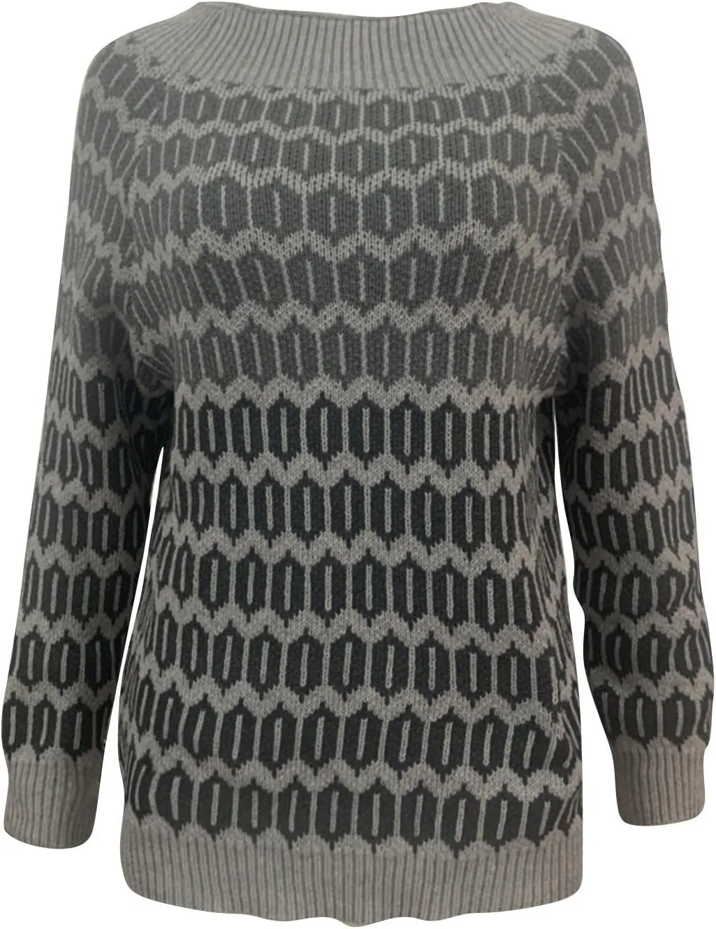 Women's Fair Isle Long Sleeve Crew Neck Knit Sweaters Vintage Chunky Stripedd Sweater Pullover Top for Fall Winter