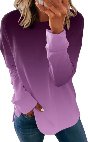 Womens Fall Fashion Sweatshirt Long Sleeve Crewneck Graphic Pullover Trendy Gradient Color Tops Comfort Winter Clothes