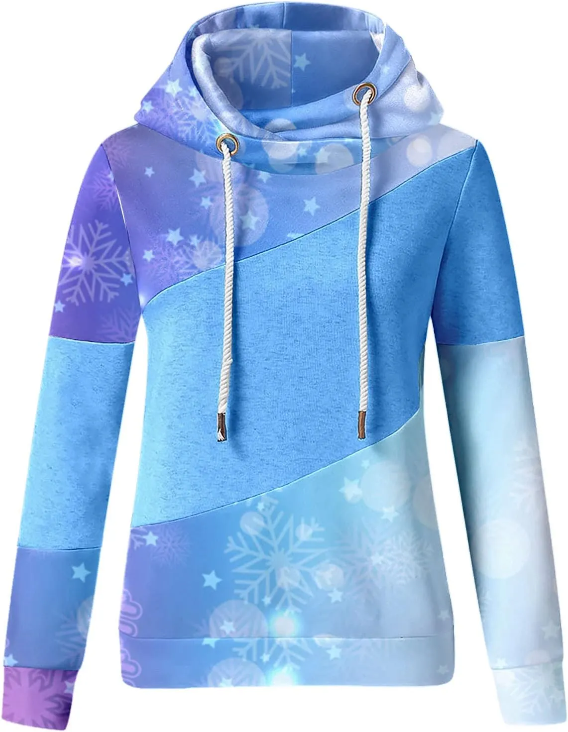 Womens Fall Winter Warm Hooded Sweatshirt Long Sleeve Pullover Tops Hoodies Color Block Drawstring Pullover Sweatshirt