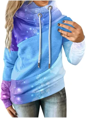 Womens Fall Winter Warm Hooded Sweatshirt Long Sleeve Pullover Tops Hoodies Color Block Drawstring Pullover Sweatshirt