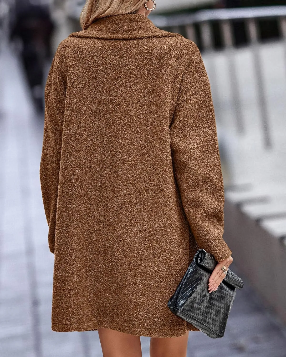 Womens Faux Fur Coat Winter Warm Fuzzy Fleece Long Jackets Oversized Lapel Button Open Front Cardigan Coats