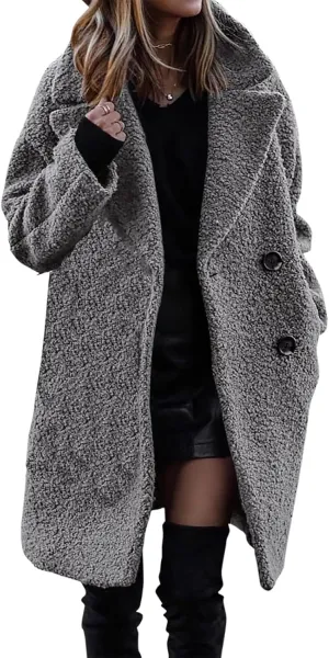 Womens Faux Fur Coat Winter Warm Fuzzy Fleece Long Jackets Oversized Lapel Button Open Front Cardigan Coats