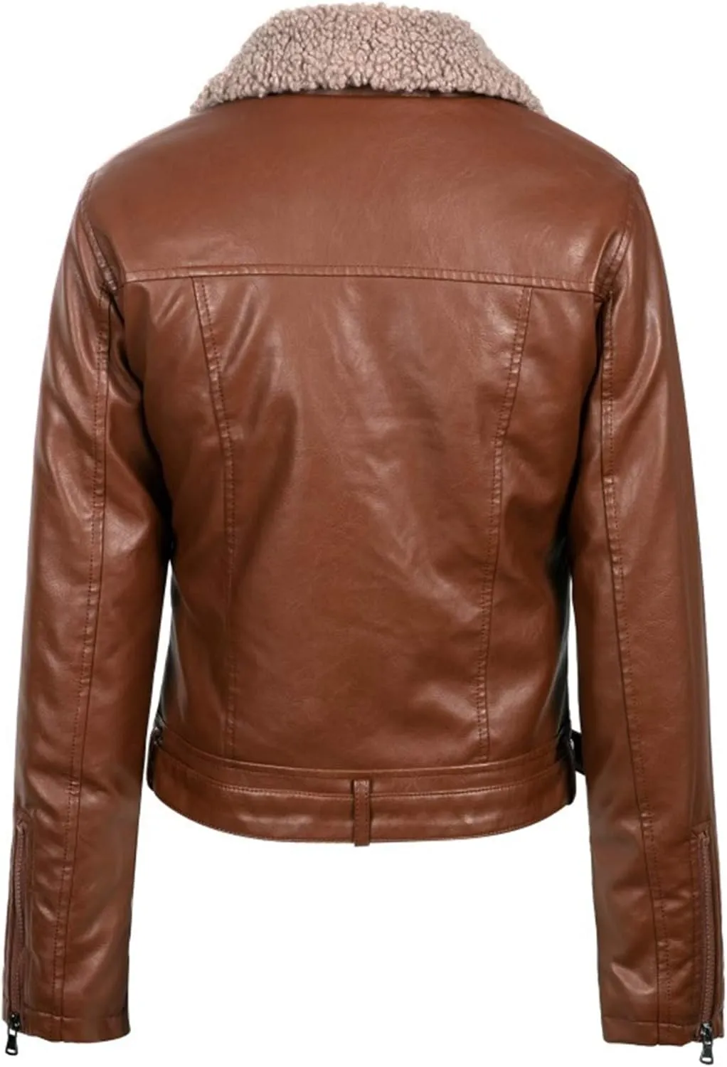 Women's Faux Leather Sherpa Lined Motorcycle Jacket Sheepskin Aviator Leather Jacket Zip Assymetrical Bomber Jackets