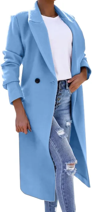 Women's Faux Wool Coat Blouse Thin Coat Trench Long Jacket Ladies Slim Long Belt Elegant Overcoat Long Formal Womens Coat