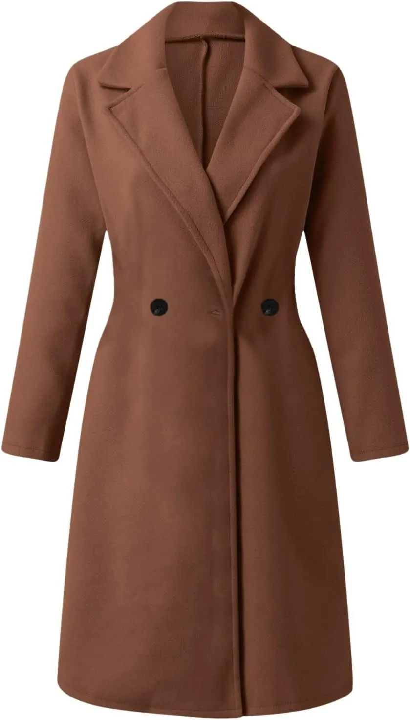 Women's Faux Wool Coat Blouse Thin Coat Trench Long Jacket Ladies Slim Long Belt Elegant Overcoat Long Formal Womens Coat