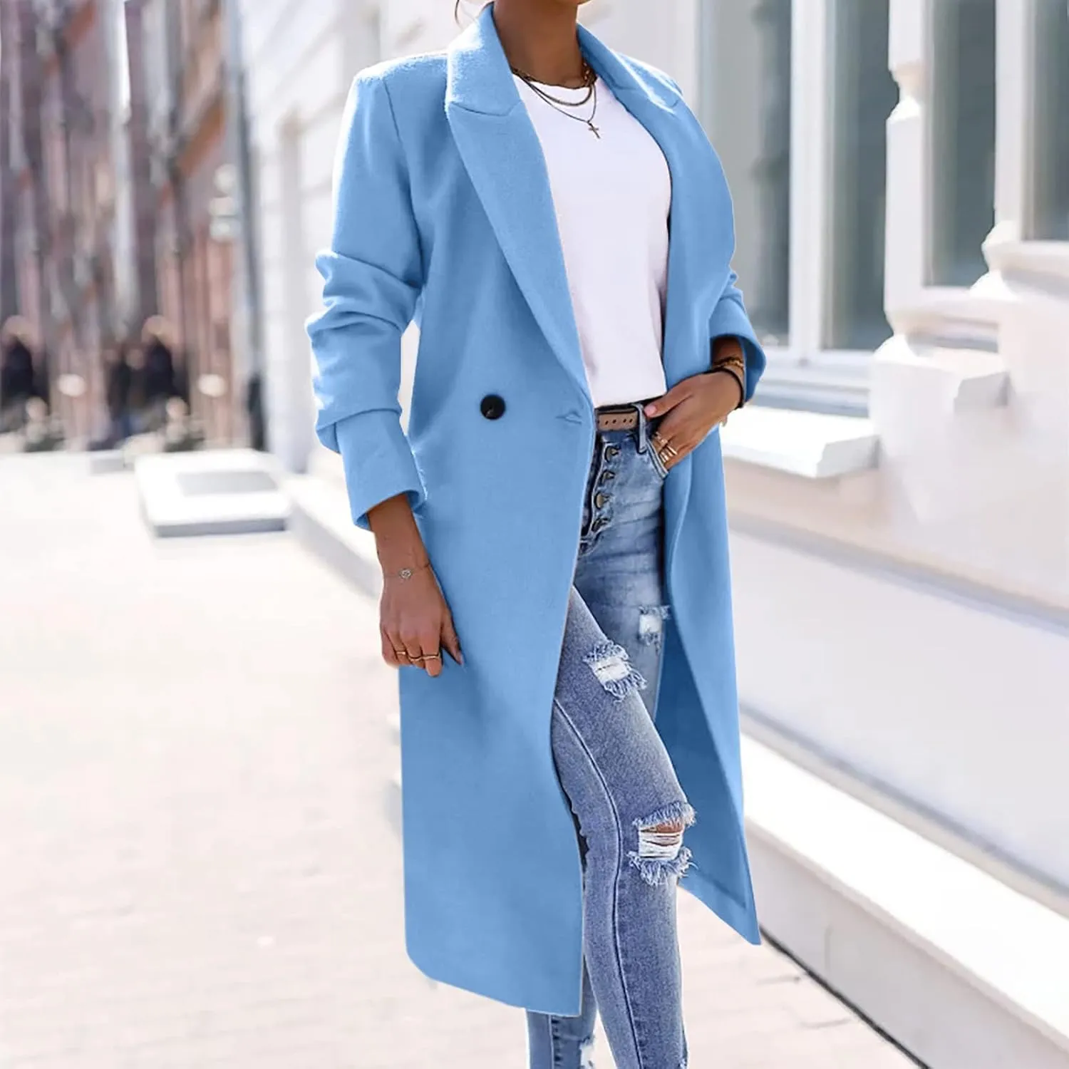 Women's Faux Wool Coat Blouse Thin Coat Trench Long Jacket Ladies Slim Long Belt Elegant Overcoat Long Formal Womens Coat