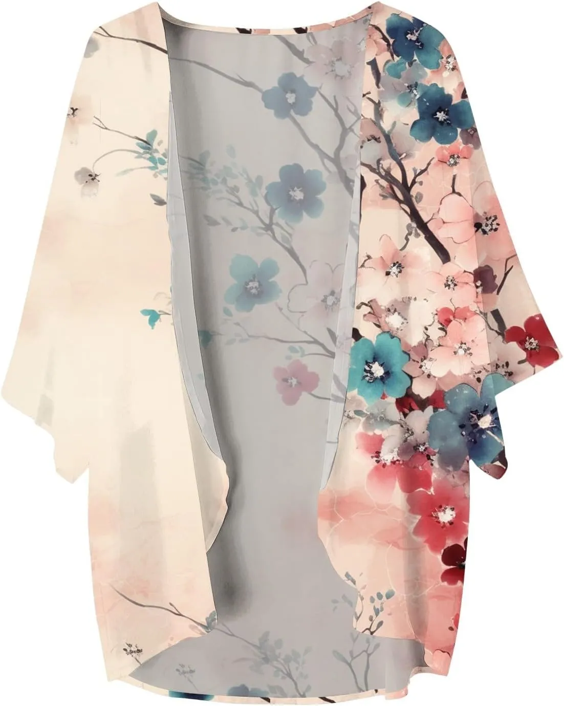 Womens Floral Chiffon Kimono Cardigans Casual Summer Lightweight Beach Cover Up 3/4 Sleeve Oversized Beach Vacation Tops