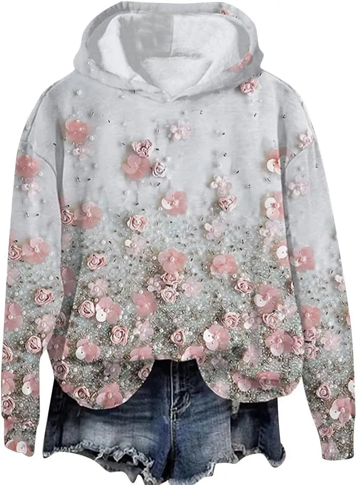 Womens Floral Lace Hoodie Elegant Pullover Sweatshirt Soft Fleece Oversized Lounge Fall Winter Athleisure Streetwear
