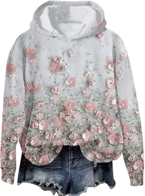 Womens Floral Lace Hoodie Elegant Pullover Sweatshirt Soft Fleece Oversized Lounge Fall Winter Athleisure Streetwear