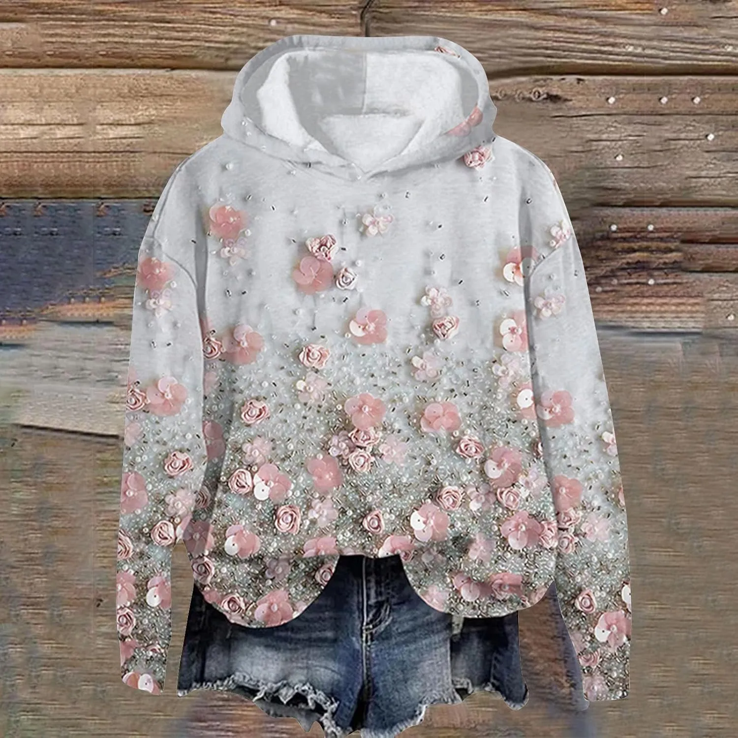 Womens Floral Lace Hoodie Elegant Pullover Sweatshirt Soft Fleece Oversized Lounge Fall Winter Athleisure Streetwear