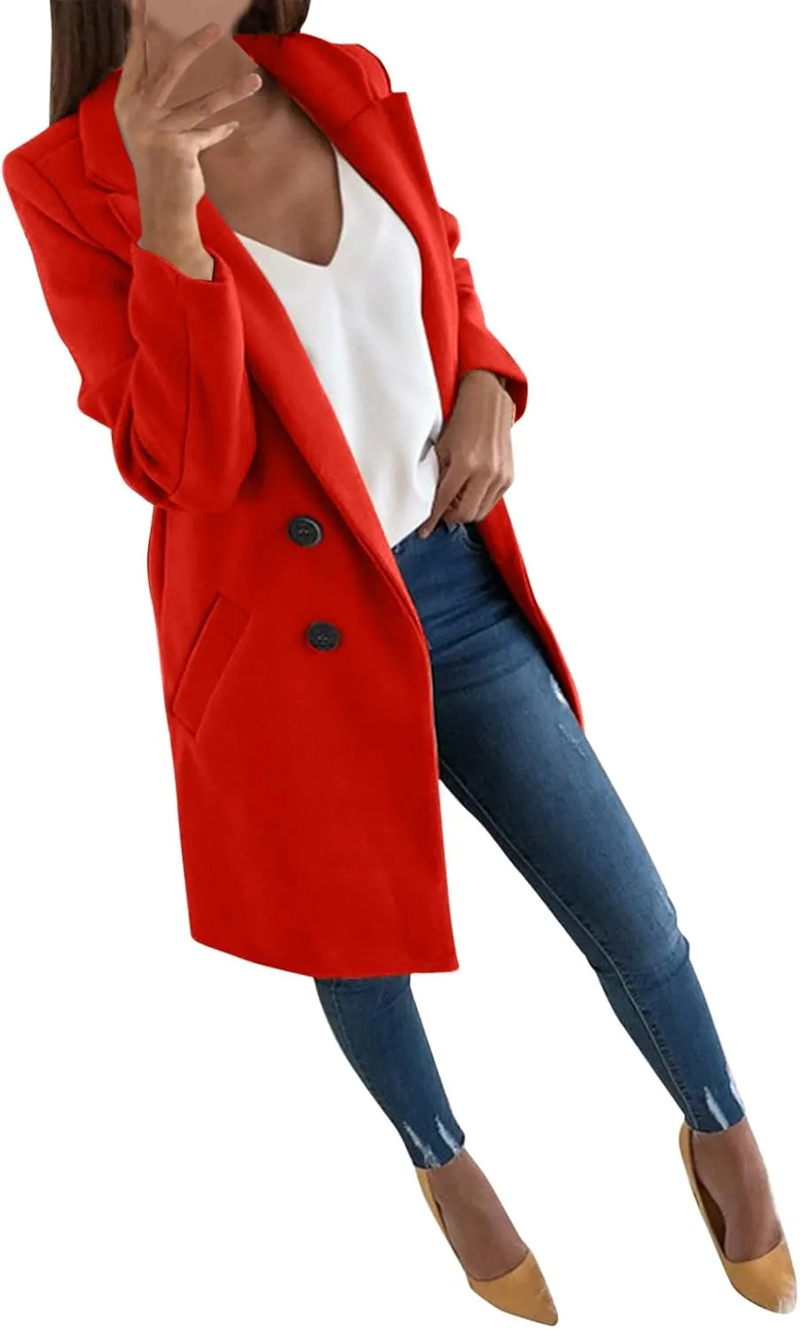 Womens Full Length Winter Coats Women's Double Breasted Long Plaid Wool Blend Pea Coat Outerwear Double Breasted Trench Coat Women Mid Size Fashion for Women 2023 Fur Coat