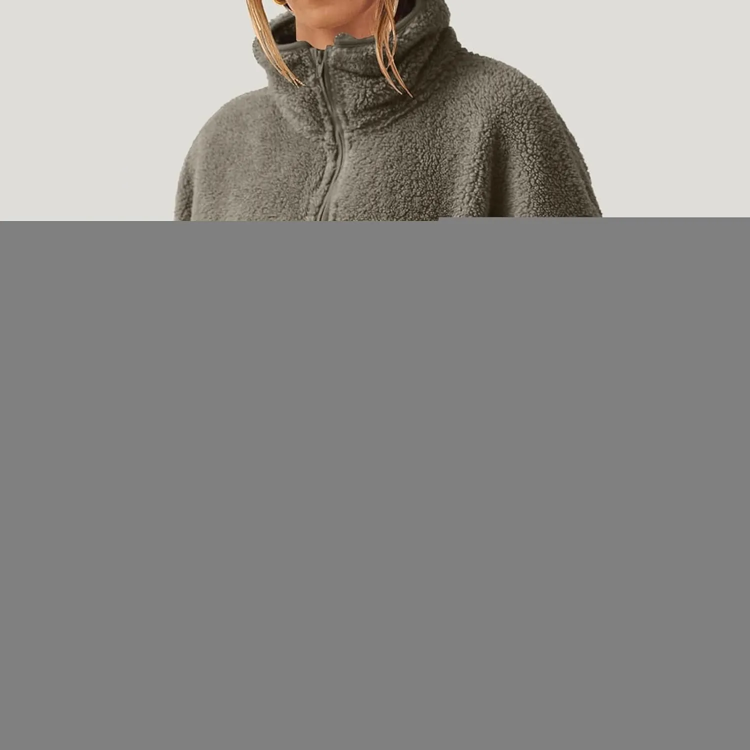Womens Half Zip Pullover Cropped Sherpa Fuzzy Fleece Sweatshirt Stand Collar Loose Fall Outfits Warm Winter Clothes