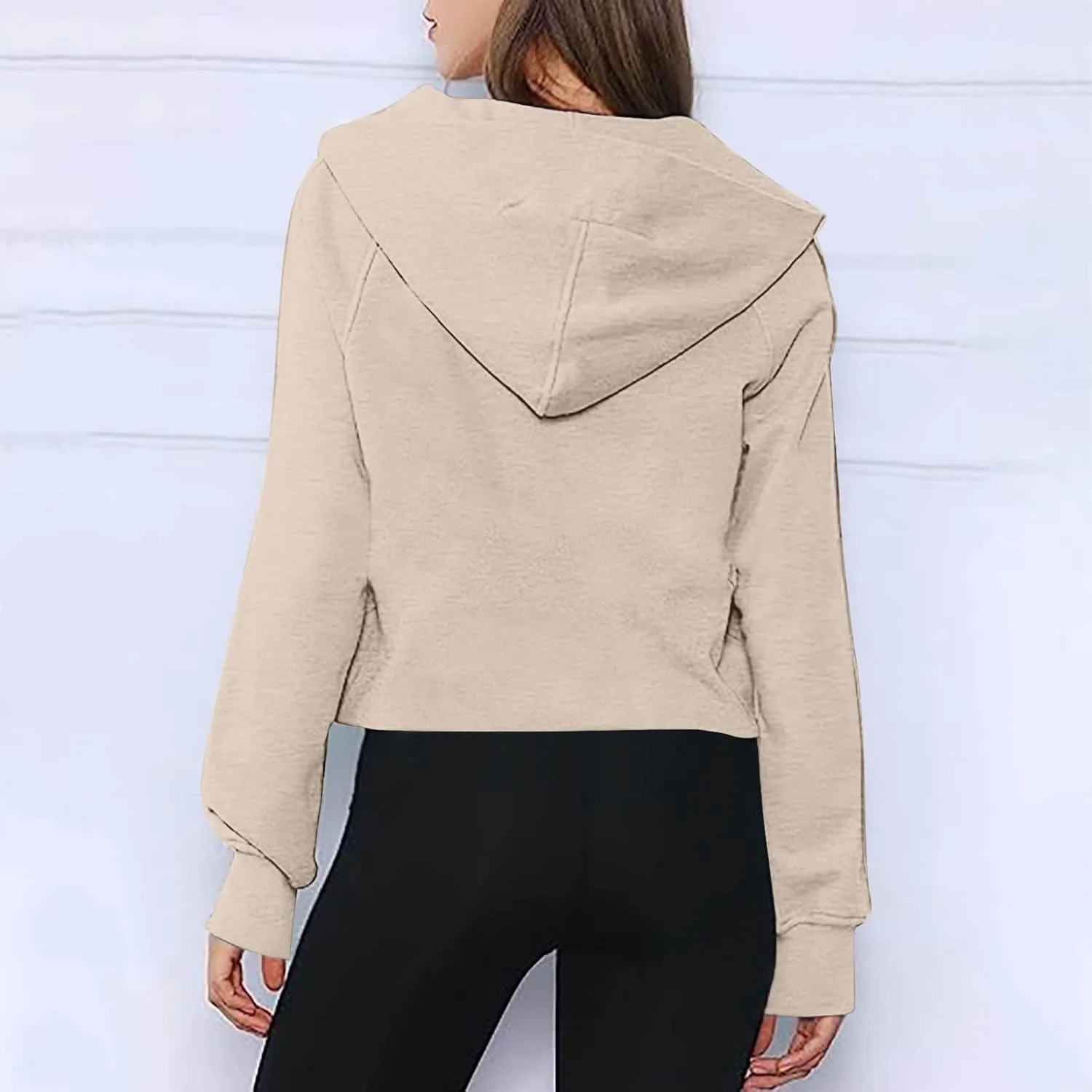 Womens Half Zip Sweatshirts 2024 Fleece Hooded Pullover Sweatshirts Thumb Hole Cropped Long Sleeve Tops with Pockets