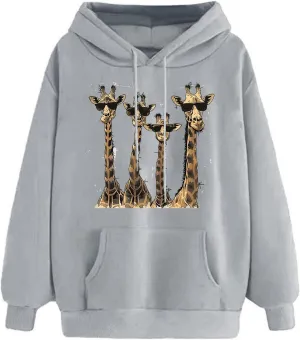 Women's Hoodies Fall Classic Print Long Sleeve Solid Tops Oversized Casual Drawstring Outfit Sweatshirt with Pocket