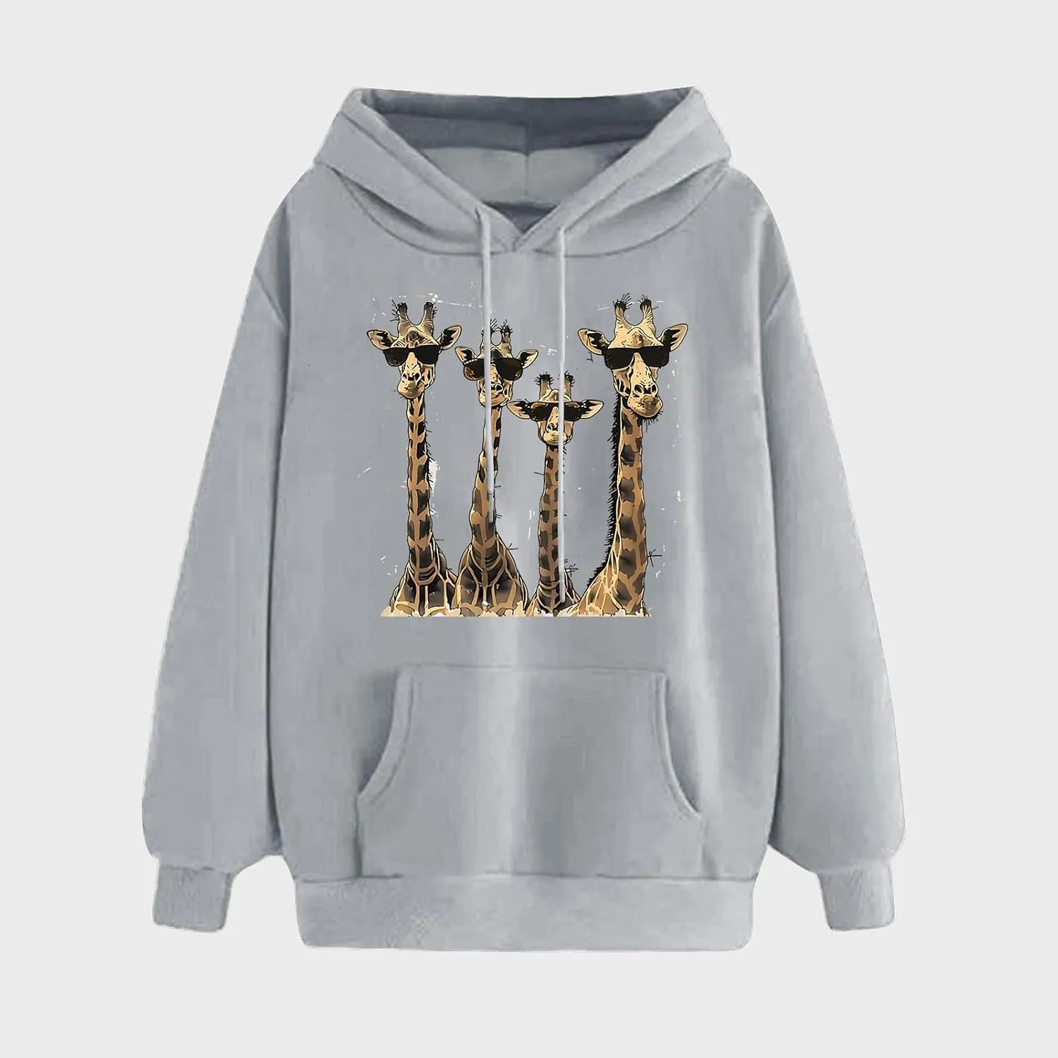 Women's Hoodies Fall Classic Print Long Sleeve Solid Tops Oversized Casual Drawstring Outfit Sweatshirt with Pocket