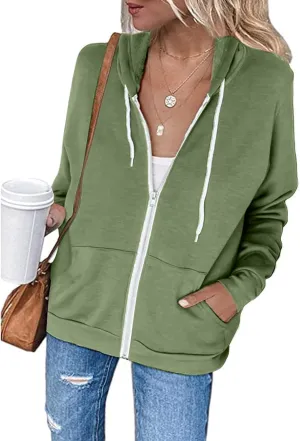 Womens Hoodies Zip Up Long Sleeve Fall Oversized Sweatshirts Fleece Soft Jacket With Pockets 2024 Fashion Clothes