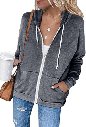 Womens Hoodies Zip Up Long Sleeve Fall Oversized Sweatshirts Fleece Soft Jacket With Pockets 2024 Fashion Clothes