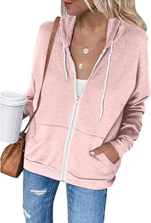 Womens Hoodies Zip Up Long Sleeve Fall Oversized Sweatshirts Fleece Soft Jacket With Pockets 2024 Fashion Clothes