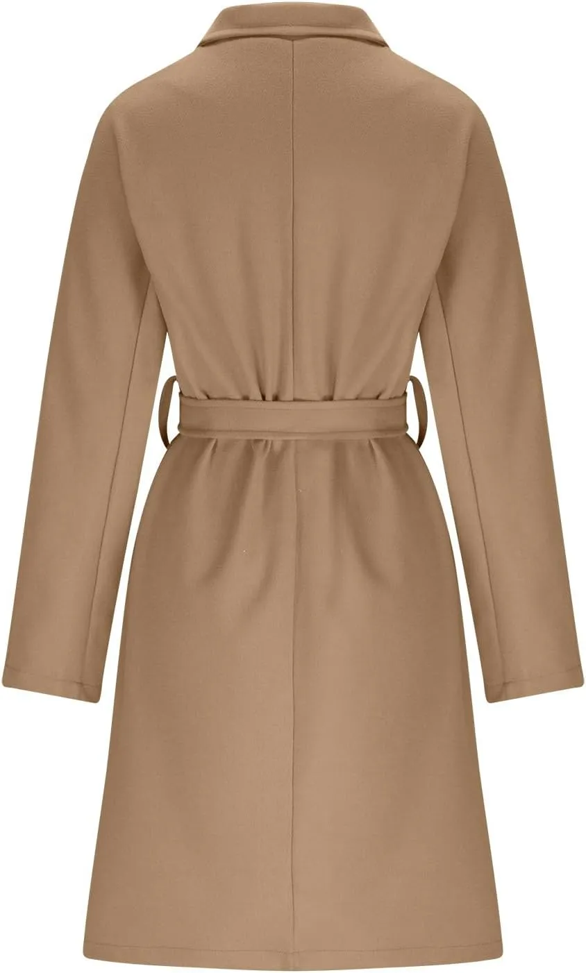 Women's Lapel Cropped Coats Wool Blend Business Casual Trench Coats Long Sleeve Open Front Button Up Dressy Jackets